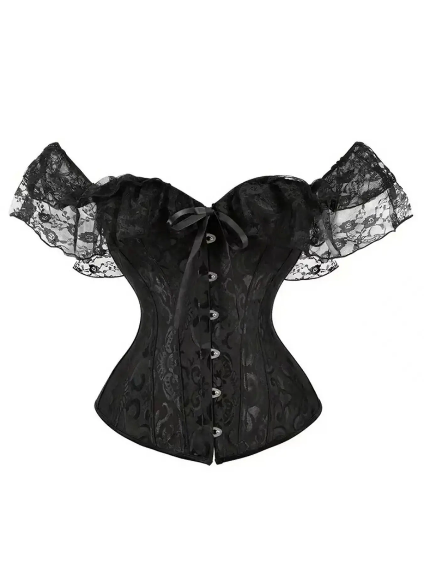 Gothic Noir Off-Shoulder Corset Underwear Womenswear: Vintage Victorian Style Boudoir Glam for Sultry Selfies