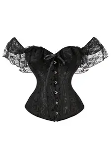 Gothic Noir Off-Shoulder Corset Underwear Womenswear: Vintage Victorian Style Boudoir Glam for Sultry Selfies