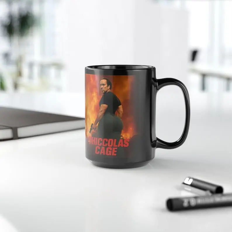 Thiccolas Cage Ceramic Mug, 15 oz. Nicolas Cage Cup, Gag Gift, Funny Mug, Ugly Mug, White Elephant.