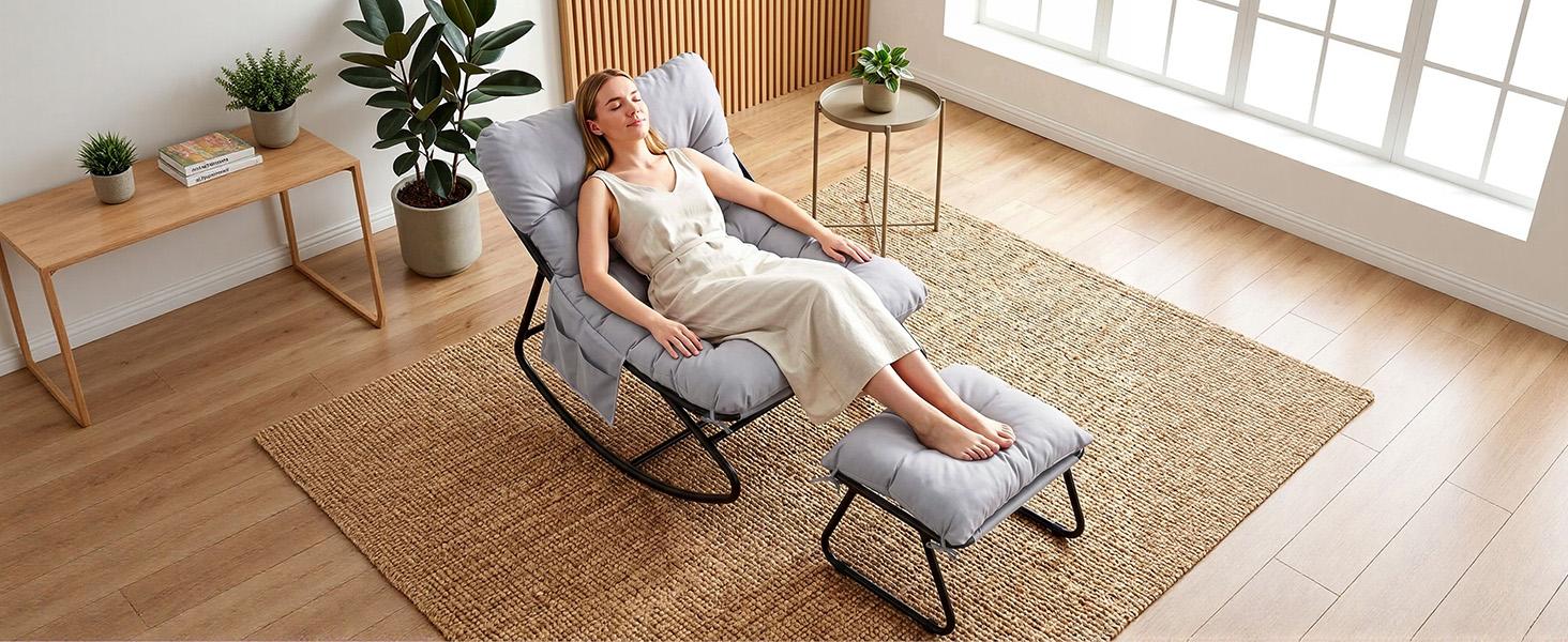 Arlopu Patio Papasan Outdoor Rocking Chair with Ottoman & Thick Cushions, Cozy Patio Lounge Chair for Porch, Garden & Backyard, home decor, camping essentials homeessentials