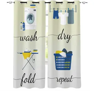 Laundry Painting Blackout Curtains, Wash Dry Folding Repeat Window Treatment Set, 2 Panels 3D Printed Grommet Curtains for Room/Bedroom Heat Insulation Noise Reduction Drapes(54" Wx39 L)