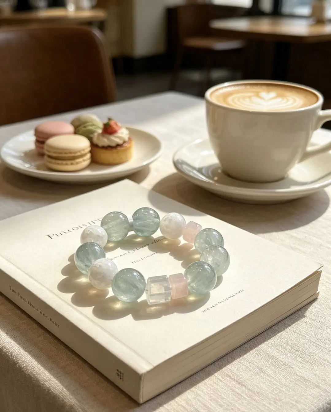 Yancy(18175)gc. Aesthetic natural aquamarine crystal.Mixed moonstone & rose quartz.