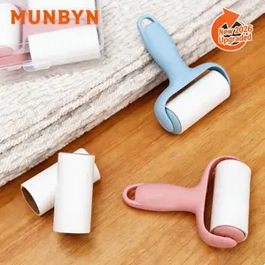 MUNBYN Portable Sticky Surface Lint Roller for Pet Hair 2 Refills Reusable Long Handle Lint Remover for Clothes, Furniture, Dog & Cat Hair Extra Sticky Lint Remover