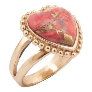Hearts of Love Red Magnesite Golden Statement Ring