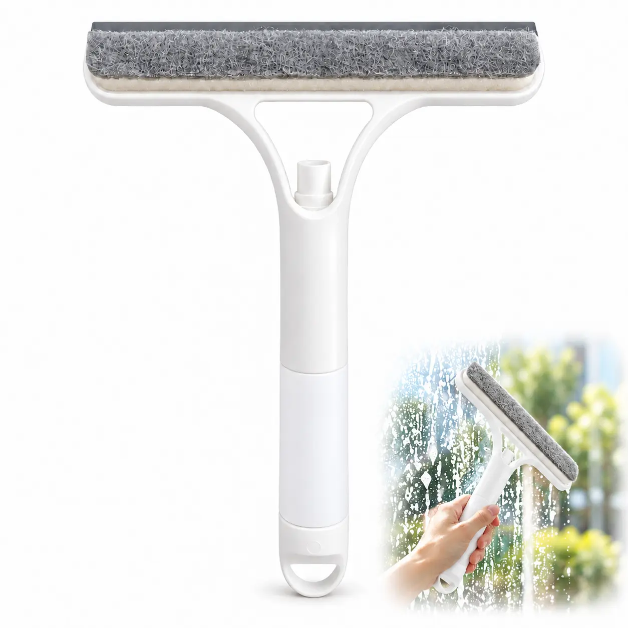 Cochildor Multi-Use 3-in-1 Cleaning Scraper Squeegee - Heavy-Duty Plastic Rubber/Silicon Water Wiper with Removable Microfiber Cloth, No-Power Bathroom/Window Glass Cleaning Tool for Households