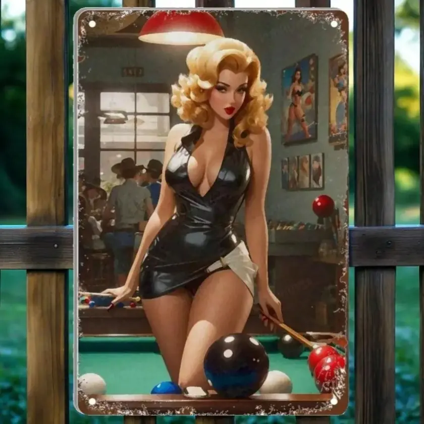 Aluminum Metal Wall Art Large Billiard Pool Poster Painting for Game Room Man Cave and Bar Vintage Aluminum Decor Artistic Decoration Graphic Prints