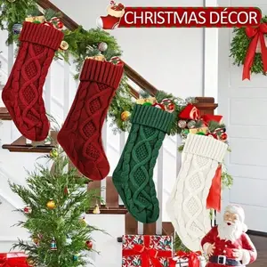 Christmas Socks for Home Decor and Tree Ornaments - Festive Red & Green Cable Knit Stockings for Holiday Season