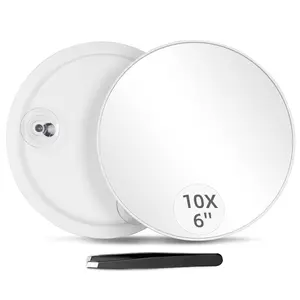 6'' 10X Magnifying Mirror with 3 Suction Cups, Portable Handheld Magnification Mirror and Tweezers Set for Travel, Makeup, Bathroom