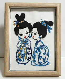 Vintage Elegant Lady embroidery kit for beginners — DIY handmade embroidery complete set with hoop, floss, fabric