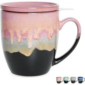 Ceramic  Cup with Infuser and Lid, 16 Oz, 4 Color to Choose Dishwasher and Microwave Safe, Steeping  Mug with Strainer ()