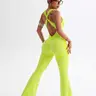 Women's Seamless Sleeveless Jumpsuit, Leopard Print Micro Flare-Leg Jumpsuit, Criss Cross Design, Ideal for Running, Yoga and Outdoor Activities, Stretchy Activewear, Sleeveless Workout Jumpsuit, Sporty Yoga Jumpsuit, Sleeveless Sports Jumpsuit