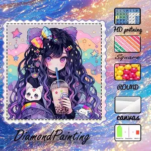 DIY 5D flocked diamond painting kit, AB drill, fairy dust drill, crystal drill; girl, drink, cat diamond embroidery; special craft diamond art set; wall decoration; gift for family, loved ones, or friends; Handicraft; Diy Diamond Arts
