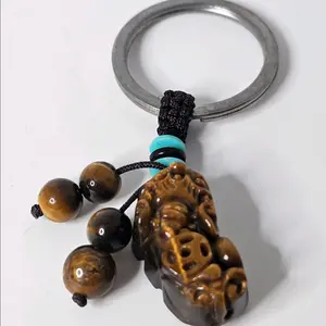 Natural Tigers Eye Crystal Bead Keychain