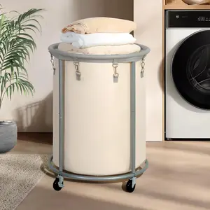【Outdoorfun】185L Laundry Basket with Wheels, Rolling Laundry Hamper, Round Laundry Cart with Steel Frame and Removable Bag,Organizer