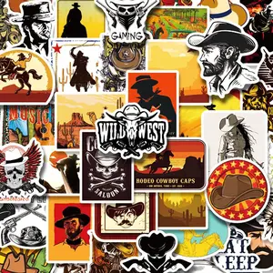 50pcs Western Cowboy Series Decorative Sticker, Creative Waterproof Sticker For DIY Scrapbooking Laptop Luggage Water Bottle Decoration, Halloween
