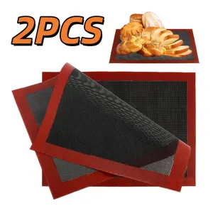 2PCS Reusable Silicone Baking Mats with Vent Holes - Non-stick and Easy to Clean, Suitable for Cookies, Cakes, Macarons, Baking Utensils, Outdoor Baking Tools, Kitchen Accessories, Macaron Mats, for Cookies and Pastries