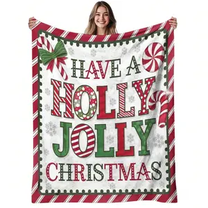 1pc Cozy Flannel Blanket With Holly, Candy Canes, Bows & Snowflakes - Soft Warm Bedspread Or Couch Throw, Holiday Bedding Decor S &, Year-Round Use All-Season (Multicolor), Birthday Mother's Day Size 70x140cm/27. 56x55. 12 In