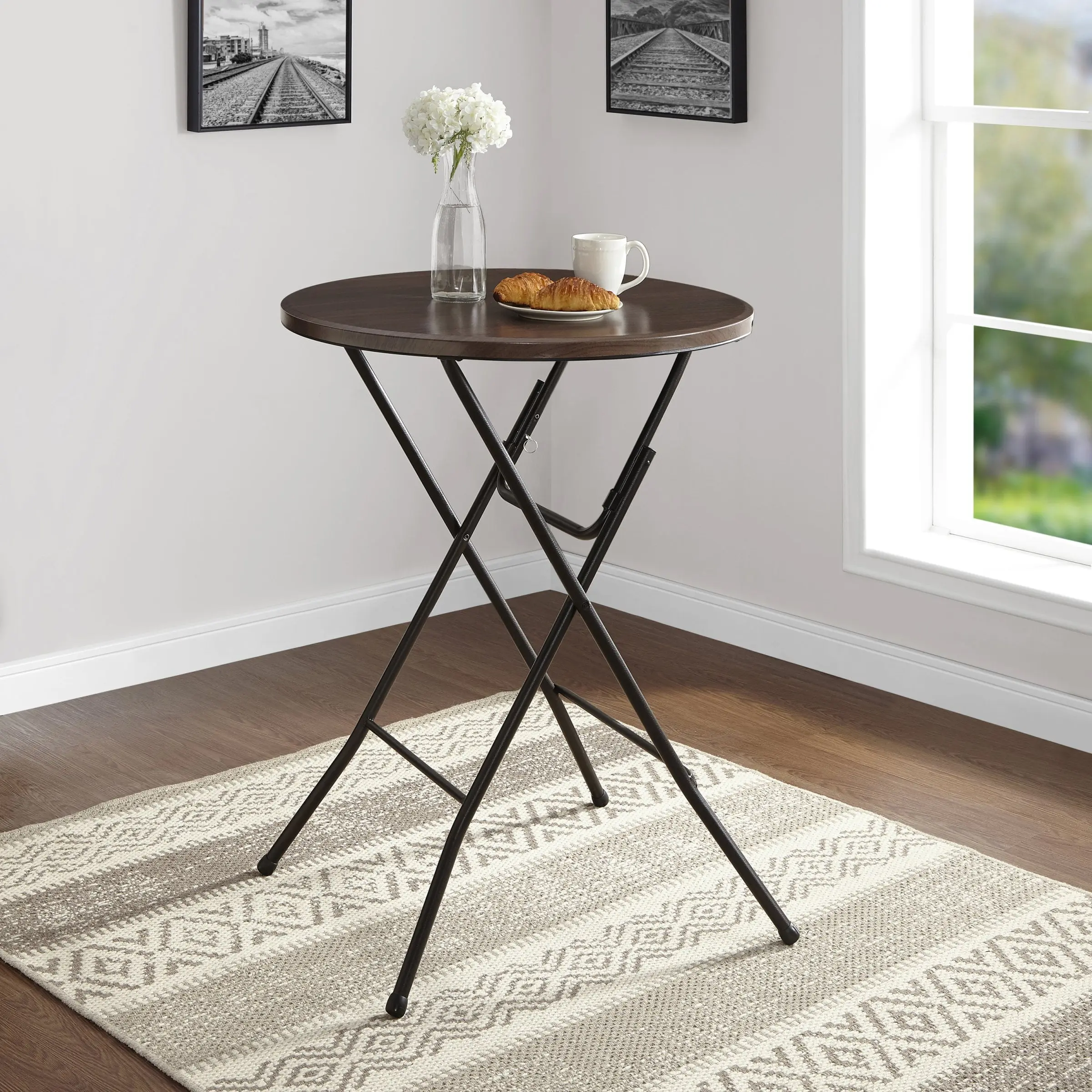 Mainstays 31-Inch Round Folding Table, High-Top Cocktail Table with Space-Saving Design, For Parties, Events & Home Entertaining, Portable Table, Cocktail Table