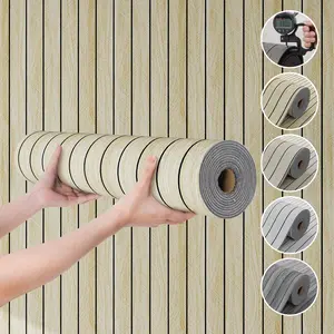 A Roll of 3D Grooved Wood-Grain Wall Panels – Self-Adhesive, Waterproof, Sound-Insulating Wallpaper with Textured Design and Matte Wood Surface, Easy to Clean and Install, Removable, Perfect for Living Rooms, Bedrooms, Dining Rooms, and Ceiling Décor