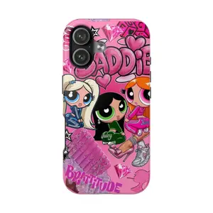 Y2K Aesthetic Powerpuff Girls Phone Case - Saddie Brattitude Pink Juicy Couture Cartoon Collage Cover Compatible with iPhone 17 Pro Max 16 Plus 15 14 13 12 11 Air Cute Girly Gift