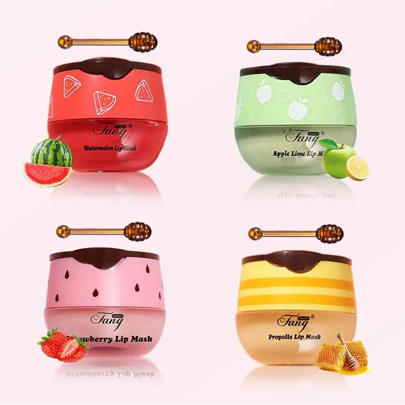 Honey & Fruit Flavor Lip Mask, 4 Counts/set Moisturizing & Hydrating Lip Care Product, Propolis Lip Moisturizer Prevents Dry Cracks, Daily Skincare Product, Lip Plumper