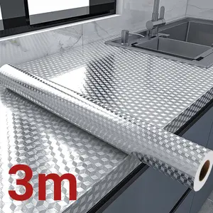 Peel and Stick Wallpaper, Waterproof Contact Paper for Kitchen Countertops Cabinets, Self-Adhesive Removable Aluminum Foil Sticker, Oil Proof Heat Resistant, Easy Clean (24"x197", Silver Chequer) Summervibes