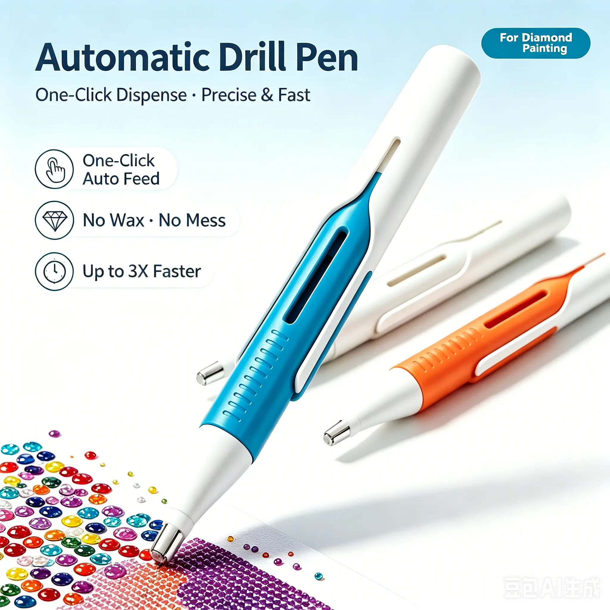 Automatic Diamond Painting Drill Pen for Car Interior Stowing & Tidying, 1-Click Auto-Feed, No-Wax Design, Fast Precise Tool for 5D DIY Diamond Art Crafts for Adults