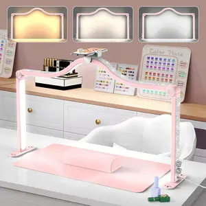 Arc Half Moon Light: 34" Shadow-Free Half Moon Light for Desk Salon - Foldable LED Desk Lamp with Stepless Brightness for Manicurist for Gifts for Women(Pink)