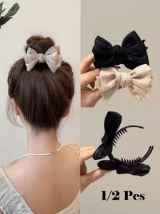 2Pcs Elegant Non-Slip Bow Accent Hair Claws, Suitable for Bun, Ponytail & Updo, Hair Clips for Women, Hair Accessories, Claw Clips, Hair Claw Set