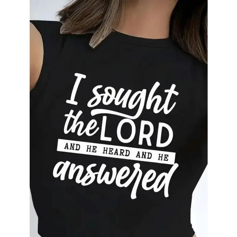 'I sought the LORD AND HE HEARD’ Scripture Tank - Mixed Typography Design in Essential White & Black,Personalized short-sleeved T-shirt for casual daily wear.Simple style.Ideal for home and leisure.