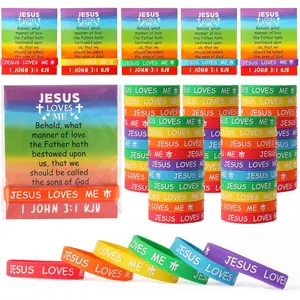50 Sets Christian Gifts Rainbow Cards with 50  Loves You Bracelets Let Your Light Shine Bulletin Board Cards with Religious  Verse Bracelets for VBS Sunday School Supplies