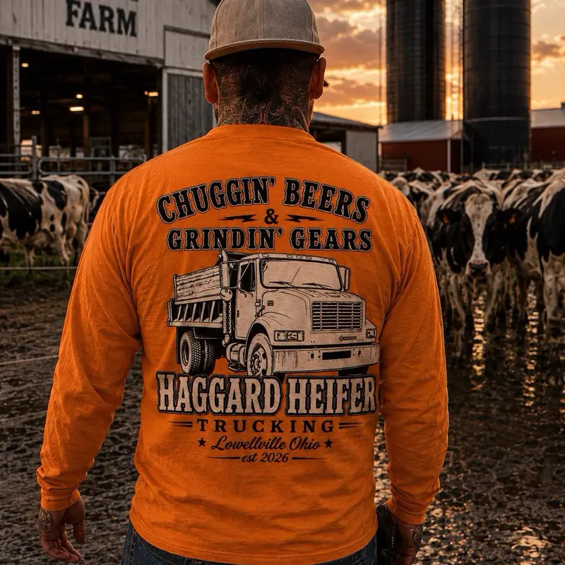 Chuggin Beers & Grinding Gears Cotton Long Sleeve TShirt Funny Adult Humor Graphic Shirts Men's High Visibility Safety T-Shirt, Long Sleeve Crew Neck with Breathable Workwear for Construction, Safety Equipment, High Viz top trucker