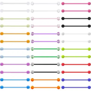 36PCS Plastic Industrial Piercing Jewelry 14G 38mm Acrylic Glow in the Dark Industrial Earrings for Women Men