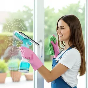 4-in-1 glass cleaning brush | spray+wipe+bright surface+scrub, multi-function non electric design, ergonomic handle, no trace cleaning mirror/window/shower door, bathroom kitchen household necessities