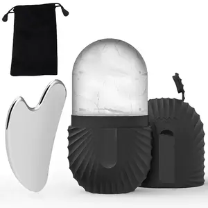 Reusable Ice Roller Stainless Steel Gua Sha Tool Set, Facial Massage Roller Soothing Lifting Shaping Tool, Face Ice Rollers with Stripe Molds, Face Cooling Therapy