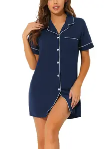 INSPIRE CHIC Women's Lounge Nightgowns Pajamas Shirt Dress Summer Button Down Nightshirt