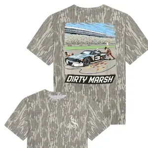 Pit Crew - Dirty Marsh Outfitters Backshore Bottomland Washed Out Mossy Oak Camo Cotton T Shirt, Mens Camo Hunting Tee, Lightweight Outdoor Shirt | Deer Forest Graphic T-Shirt for Men
