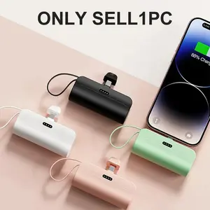 Portable 5000mah Power Bank, Capsule Design Compact Pocket Charger, LED Battery Display, Type-C Interface, Hanging Strap, Outdoor Emergency Phone Battery