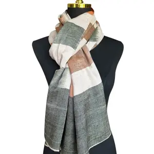 Unisex Pashmina Stole - Gray and Beige Patterned Design, Soft Fabric, Versatile Accessory for Men and Women