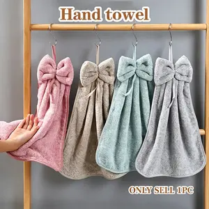 1pc Coral Velvet Hand Towel with Butterfly Design, Hanging Rope, Perfect for Kitchen and Restaurant Use, Soft and Absorbent