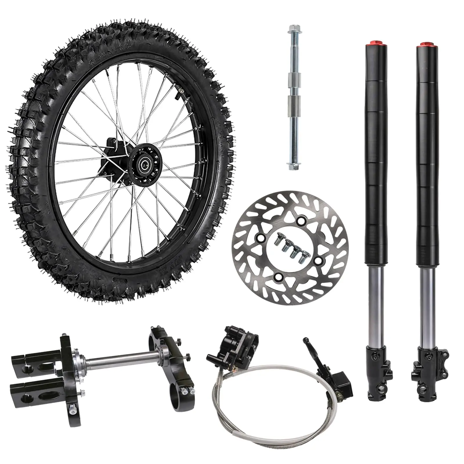 17" 70/100-17 Pit Bike Front Wheel Kit, Triple Tree Clamp, Disc Brake Rotor, Brake Caliper, 15mm Rim Axle for Dirt Pit Pocket Trail Bike Offroad Motorcycle Taotao Apollo