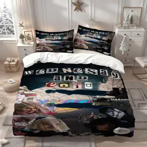3Pcs Rave'n Dance Wandinha with Ennid Collage Theme Pattern Print, Exquisite patterned bedding three-piece set, quilt cover and pillowcase, soft and comfortable, perfect for home bedroom room, 1 Duvet Cover + 2 Pillowcases (No Insert)