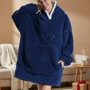 Wearable Blanket Oversized Apple Pocket Plush Coat, Warm Homeewear Lazy Blanket Unisex, Hand Wash, Indoor & Outdoor Use, Christmas Gift, Cozy Hooded Blanket