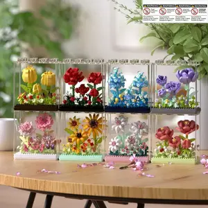 Eternal Artificial Flower Building Block Set, DIY Floral Model Toy, Sunflower, Carnations, Roses, Gardenia, Mother's Day Gift, Room Decor, Desktop Ornament