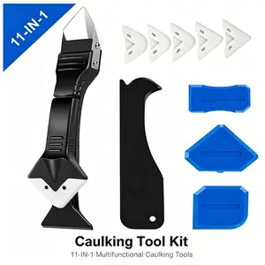 11-in-1 Silicone Caulking Tool Kit, Grout Remover & Sealant Finishing Tools Caulking Tool Kit 11Pcs - Stainless Steel Scraper & Silicone Finishing Tools 11-Piece Caulking Tools Set - Reusable Sealant Finisher for Kitchen, Bathroom, Sink