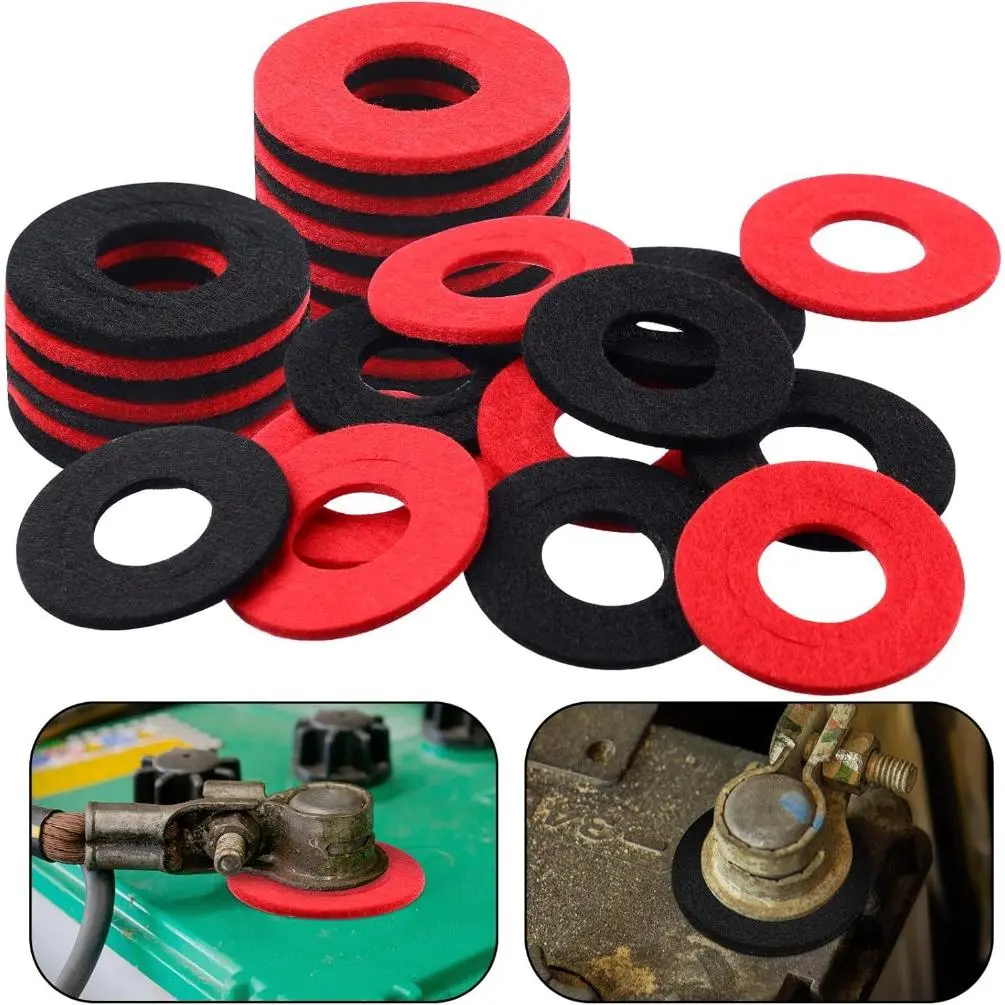 12 Pieces Battery Terminal Anti Corrosion Washers Fiber Battery Terminal Protector (Red, Black), 12-Volt