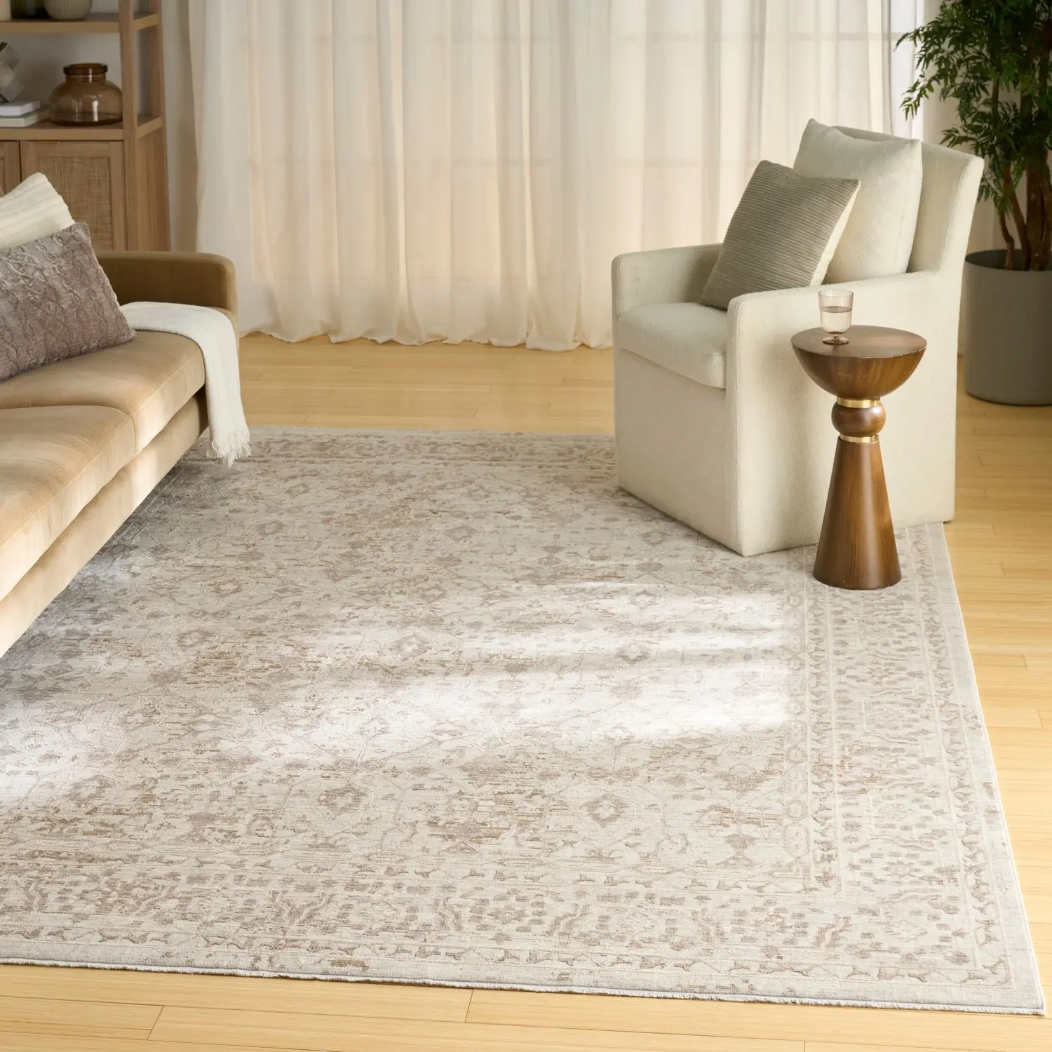 Nourison Outlines Detailed Persian Traditional Vintage Indoor Area Rug - Polyester Fiber, Pattern Rug, Soft Neutral Room Decor, Fringe Edges, Indoor Soft Furnishing Carpet