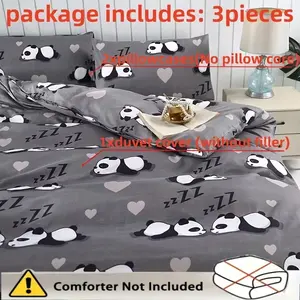 Cozy Relaxing Panda Duvet Cover and Pillowcase Set, Polyester Material, No Filling, Easy Care, All Seasons Use, Full Size Bedding