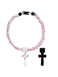 Baseball Necklaces for Boys 8-12, Triple Rope Tornado Sports Necklace with Cross Pendant, Soft Silicone & Rope Baseball Jewelry, Inspirational “I CAN DO ALL THINGS PHL4:13”, White, 18.11 in, Versatile Accessory