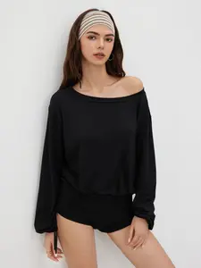 Cotton-blend Asymmetrical Neck Drawstring Romper